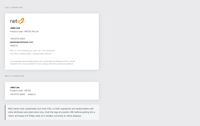 Email signature template